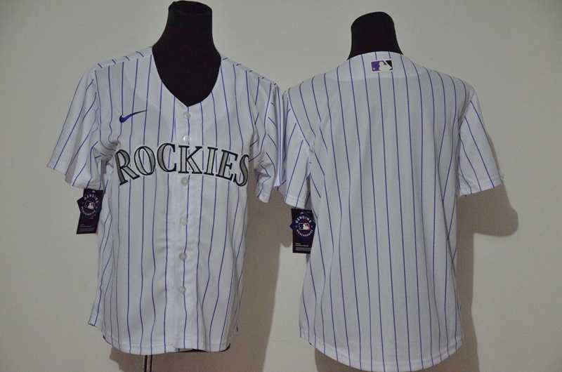 Youth Rockies Blank White Cool Base Jersey